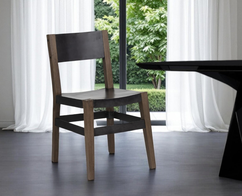 HomeRoots Black Open Back Dining Side Chair - Modern Metal & Wood Design for Versatile Home Use & Comfort 380403