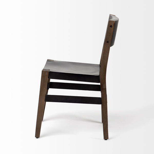 Homeroots Black And Brown Metal And Wood Open Back Dining Side Chair  Metal And Wood 380403