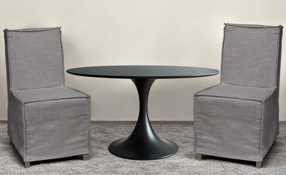 Homeroots Set Of Two Gray And Brown Slipcovered Wood Parsons Chairs  Wood 380404