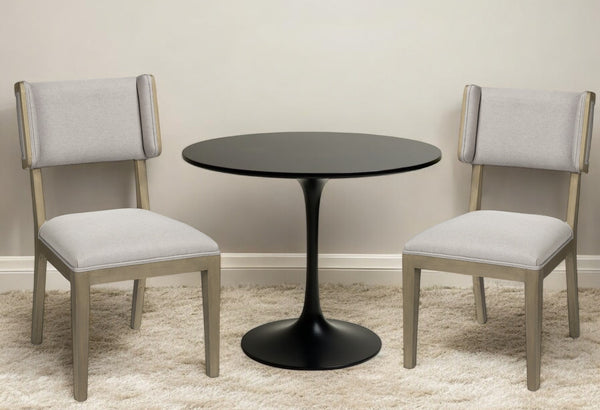 Homeroots Set Of Two Light Gray And Brown Upholstered Fabric Open Back Side Chairs  Wood 380406