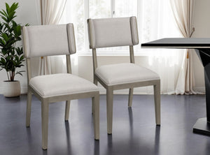 HomeRoots Set of Two Modern Open-Back Side Chairs in Light Gray Fabric & Warm Brown Wood for Versatile Use 380407