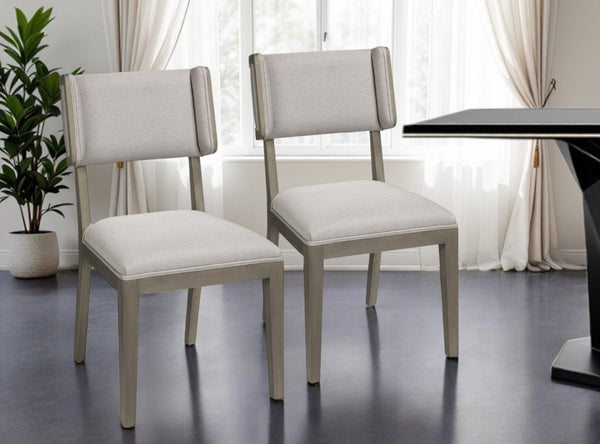 HomeRoots Set of Two Modern Open-Back Side Chairs in Light Gray Fabric & Warm Brown Wood for Versatile Use 380407