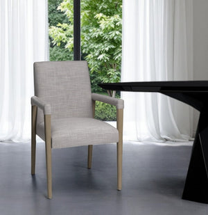 HomeRoots Gray King Louis-Style Upholstered Armchair - Elegant Fabric Dining Chair for Versatile Use & Comfort 380409