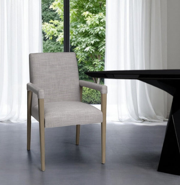 HomeRoots Gray King Louis-Style Upholstered Armchair - Elegant Fabric Dining Chair for Versatile Use & Comfort 380409
