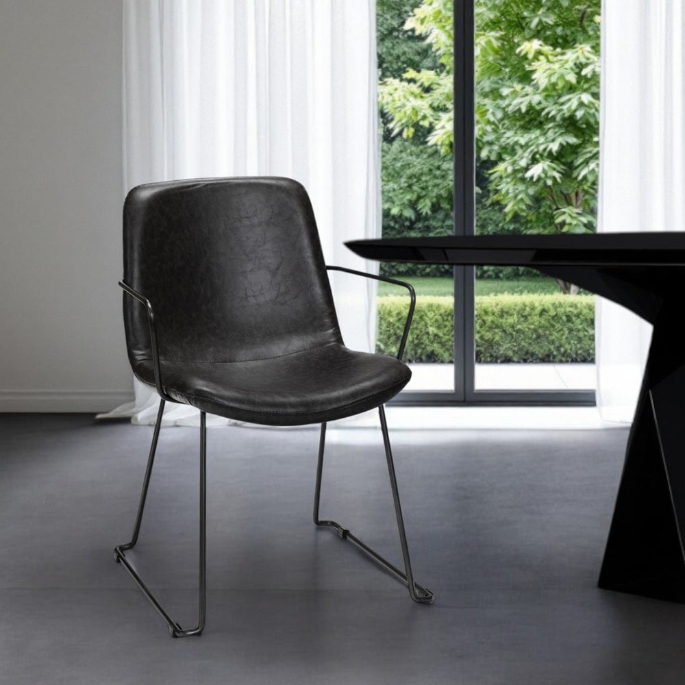 HomeRoots Black Upholstered Faux Leather Dining Arm Chair – Modern Comfort, Durable Design & Easy Care! 380412