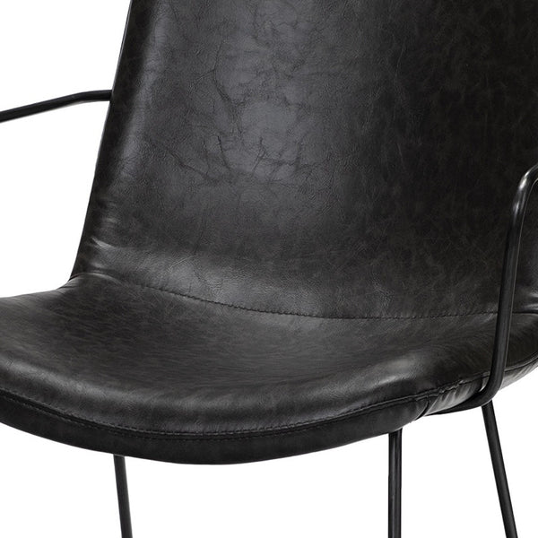 Homeroots Black Upholstered Faux Leather Dining Arm Chair  Metal 380412