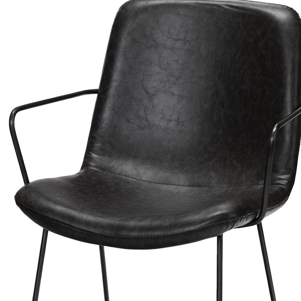 HomeRoots Black Upholstered Faux Leather Dining Arm Chair – Modern Comfort, Durable Design & Easy Care! 380412