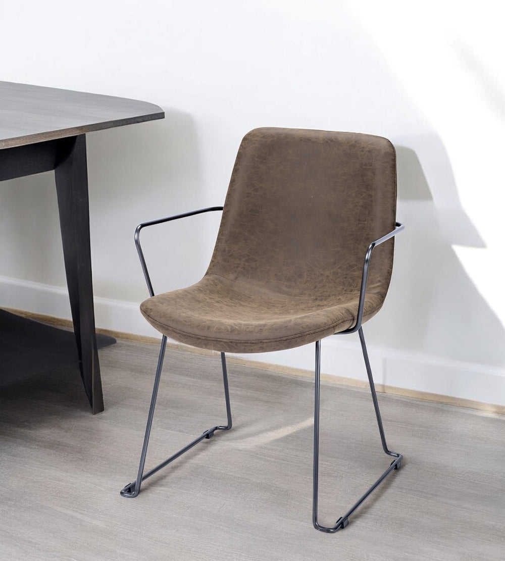 Homeroots Brown And Black Upholstered Faux Leather Dining Arm Chair  Metal 380413