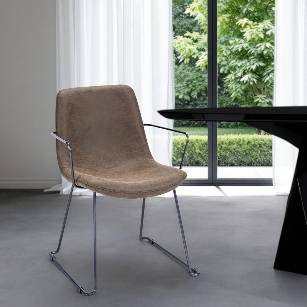 HomeRoots Brown Faux Leather Dining Arm Chair - Modern Comfort, Stylish Design, Sturdy Iron Frame for Versatile Use 380413