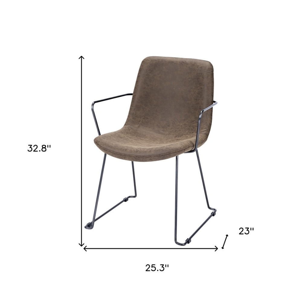 HomeRoots Brown Faux Leather Dining Arm Chair - Modern Comfort, Stylish Design, Sturdy Iron Frame for Versatile Use 380413