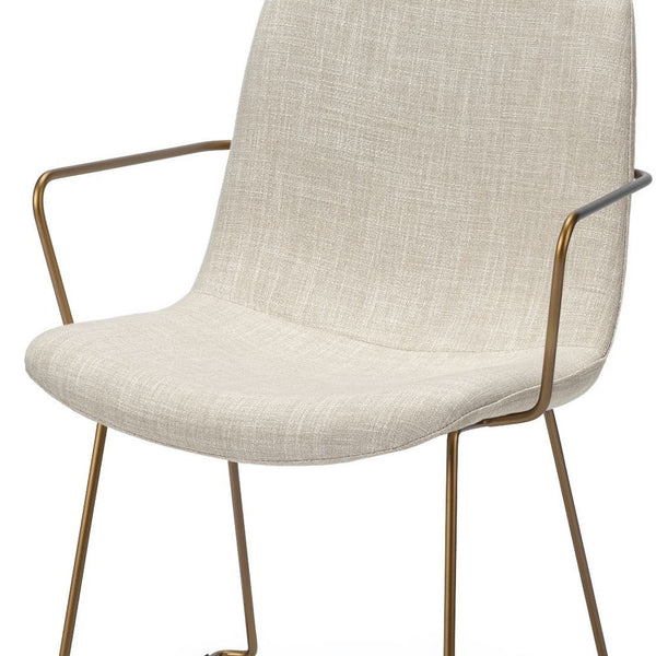 Homeroots Cream And Gold Upholstered Fabric Dining Arm Chair  Metal 380414