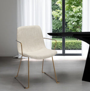 HomeRoots Cream Upholstered Dining Arm Chair with Gold Iron Frame – Elegant, Modern Comfort for Any Space 380414