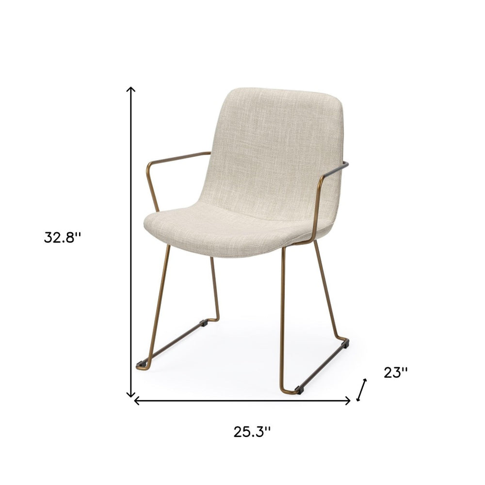 HomeRoots Cream Upholstered Dining Arm Chair with Gold Iron Frame – Elegant, Modern Comfort for Any Space 380414