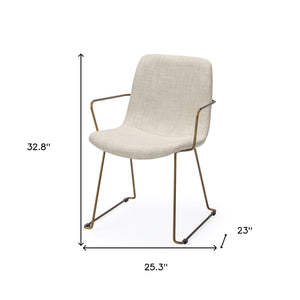 HomeRoots Cream Upholstered Dining Arm Chair with Gold Iron Frame – Elegant, Modern Comfort for Any Space 380414