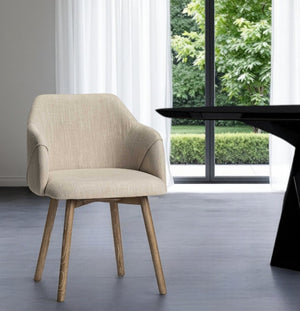 HomeRoots Cream Upholstered Fabric Dining Arm Chair - Elegant Comfort & Versatile Style for Any Space 380415