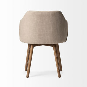 Homeroots Cream And Brown Upholstered Fabric Dining Arm Chair  Wood 380415