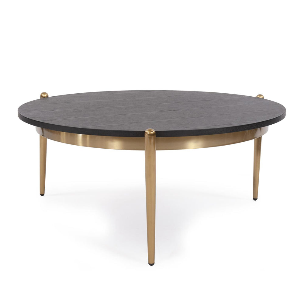 Howard Elliott Moderno Coffee Table - Elegant Design With Brushed Champagne Legs & Sophisticated Ebony Veneer Top Gold Wood ,Metal 38042-howard-elliott