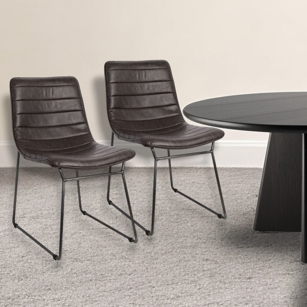 Homeroots Set Of Two Black Upholstered Faux Leather Side Chairs  Metal 380421