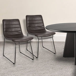 Homeroots Set Of Two Black Upholstered Faux Leather Side Chairs  Metal 380421