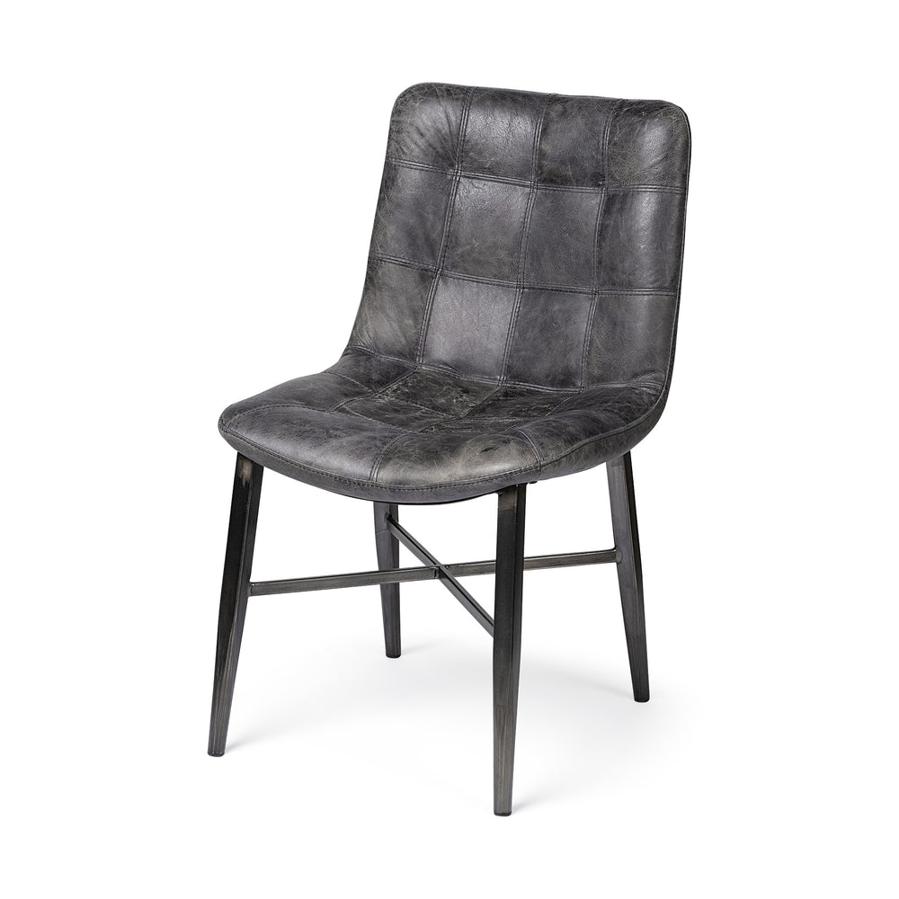 Homeroots Black Upholstered Leather Dining Side Chair  Metal 380423