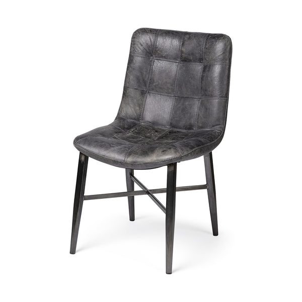 Homeroots Black Upholstered Leather Dining Side Chair  Metal 380423