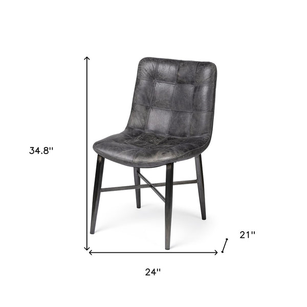 HomeRoots Black Upholstered Leather Dining Side Chair - Modern Industrial Design, Comfort & Versatility for Any Space 380423