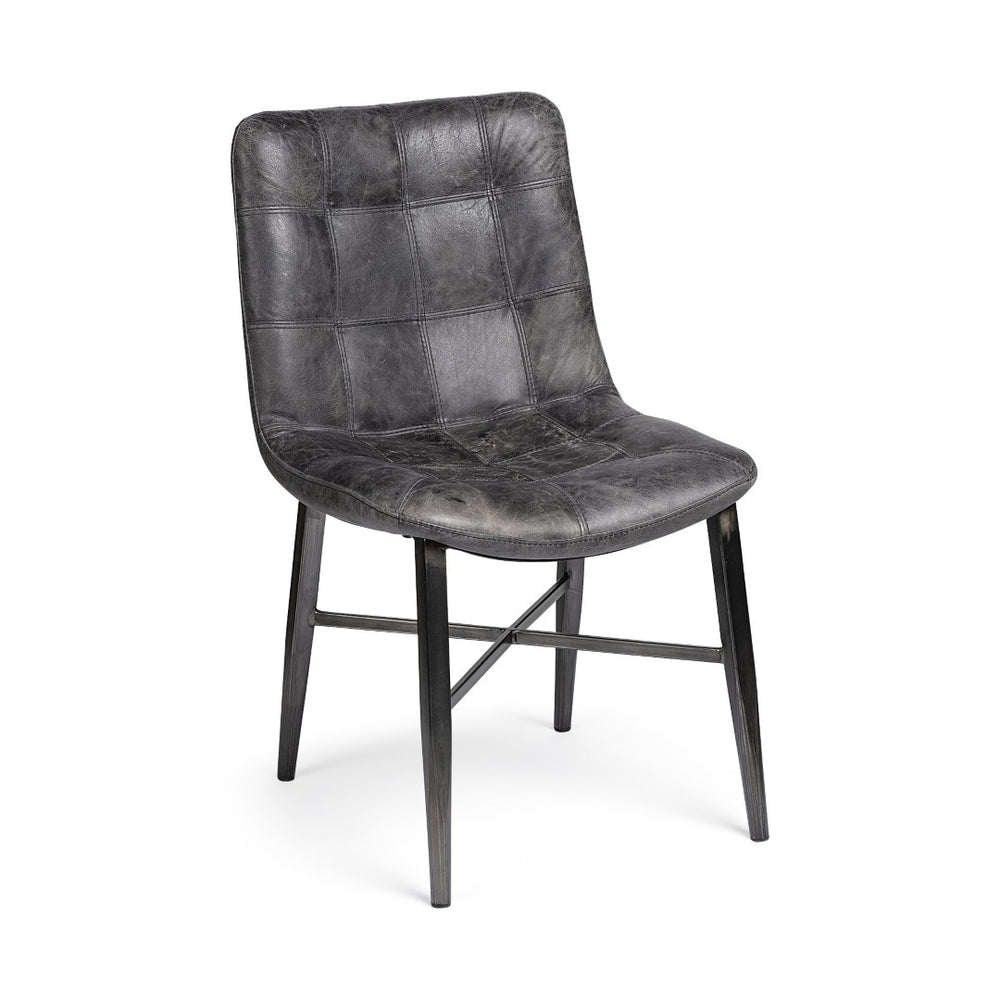 HomeRoots Black Upholstered Leather Dining Side Chair - Modern Industrial Design, Comfort & Versatility for Any Space 380423