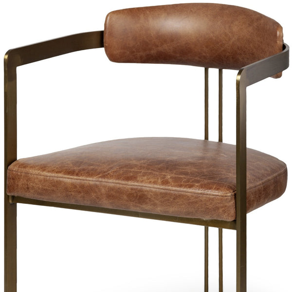 Homeroots Brown And Gold Upholstered Leather Open Back Dining Arm Chair  Metal 380424