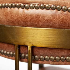 Homeroots Brown And Gold Upholstered Leather Open Back Dining Arm Chair  Metal 380424