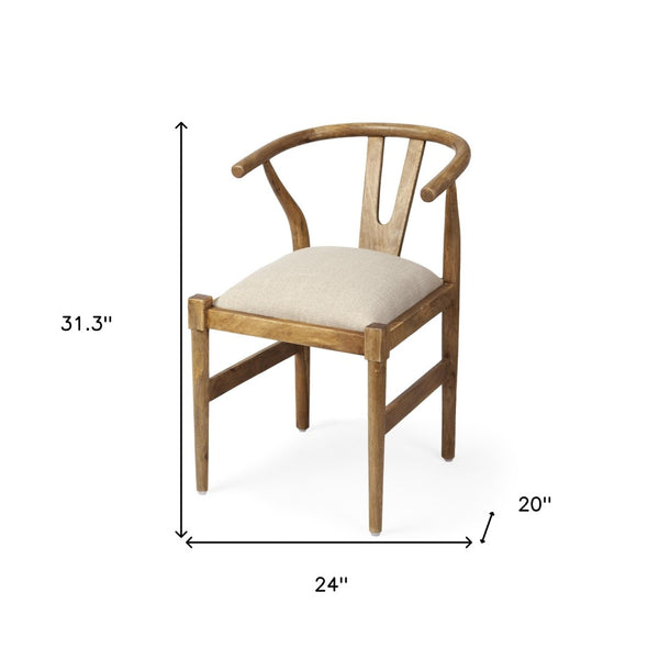 Homeroots Beige Upholstered Fabric Wishbone Back Chair - Stylish, Supportive Dining Chair For Any Room   380426