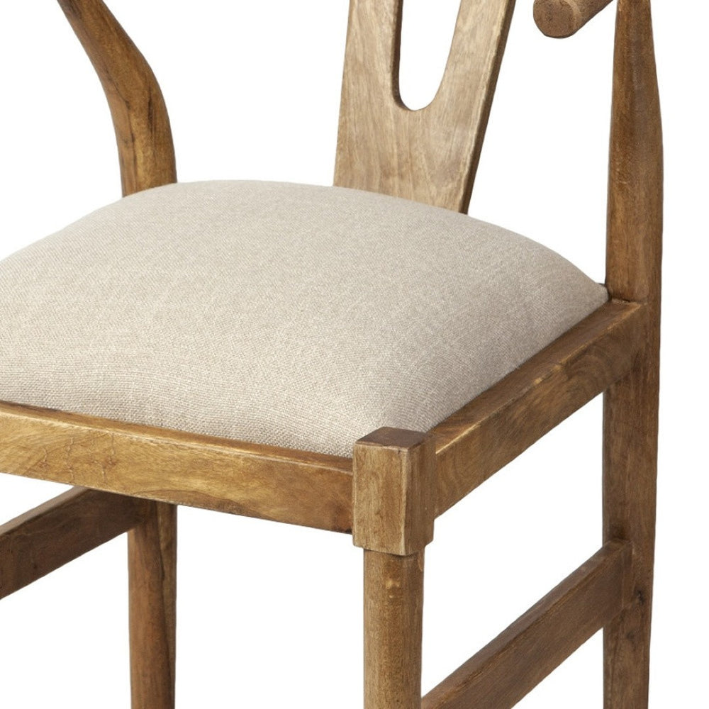 HomeRoots Beige Upholstered Dining Chair with Wishbone Back – Coastal Charm, Modern Comfort & Solid Wood Frame 380426