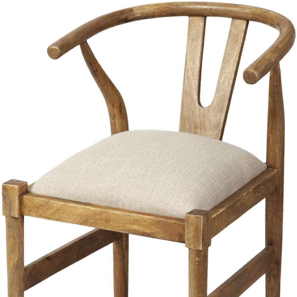 HomeRoots Beige Upholstered Dining Chair with Wishbone Back – Coastal Charm, Modern Comfort & Solid Wood Frame 380426