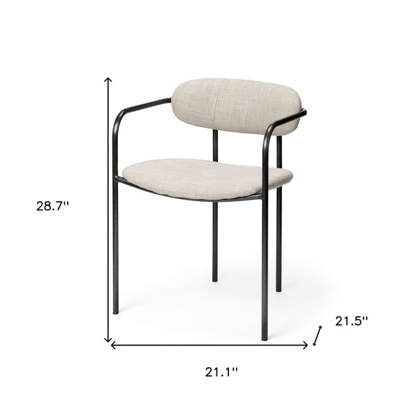 Homeroots Set Of Two Beige And Gunmetal Upholstered Fabric Open Back Arm Chairs  Metal 380428