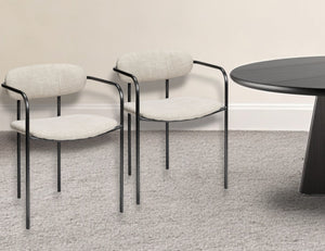 Homeroots Set Of Two Beige And Gunmetal Upholstered Fabric Open Back Arm Chairs  Metal 380428