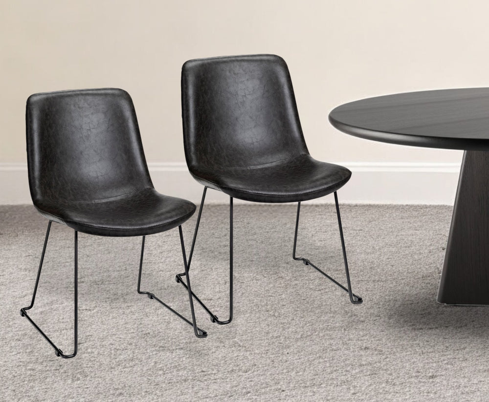 Homeroots Set Of Two Black Upholstered Faux Leather Side Chairs  Metal 380429