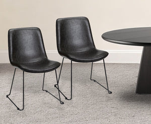 Homeroots Set Of Two Black Upholstered Faux Leather Side Chairs  Metal 380429