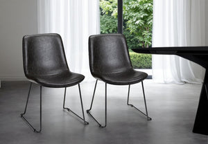 HomeRoots Set of Two Elegant Black Upholstered Faux Leather Side Chairs for Stylish Dining & Living Spaces 380429