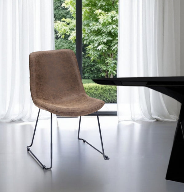 HomeRoots Brown Upholstered Faux Leather Dining Side Chair - Modern Comfort & Style for Any Space, 250 lbs Capacity 380430