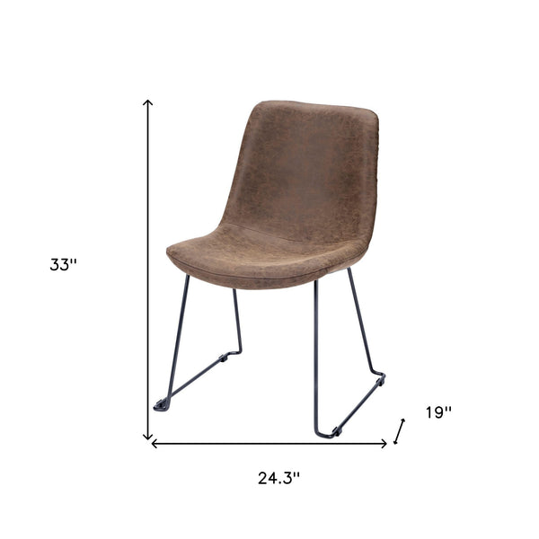 Homeroots Brown And Black Upholstered Faux Leather Dining Side Chair  Metal 380430