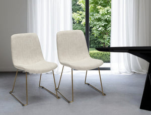 HomeRoots Set of Two Elegant Cream and Gold Upholstered Side Chairs for Modern Dining or Accent Seating 380431