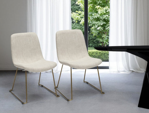 HomeRoots Set of Two Elegant Cream and Gold Upholstered Side Chairs for Modern Dining or Accent Seating 380431