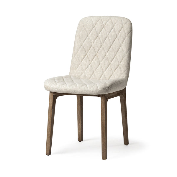 Homeroots Cream And Brown Upholstered Fabric Dining Side Chair  Wood 380432