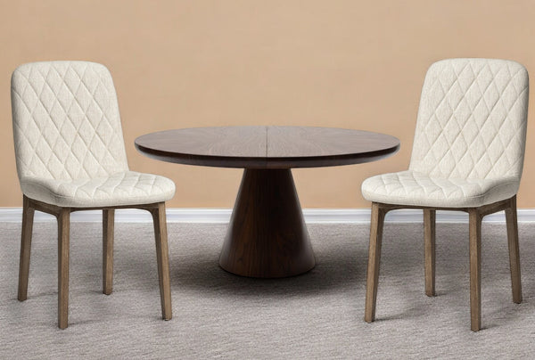 Homeroots Cream And Brown Upholstered Fabric Dining Side Chair  Wood 380432