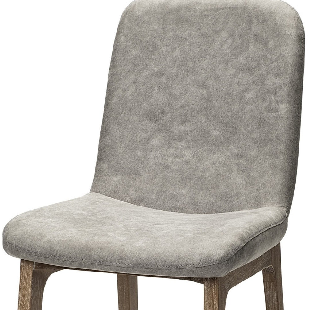 HomeRoots Set of Two Elegant Grey Upholstered Side Chairs with Warm Brown Wood Base for Versatile Decor 380433