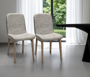 HomeRoots Set of Two Elegant Grey Upholstered Side Chairs with Warm Brown Wood Base for Versatile Decor 380433