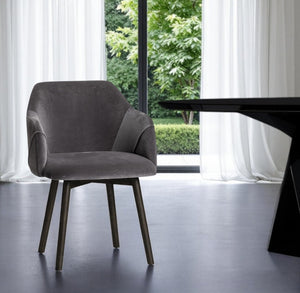 HomeRoots Gray Upholstered Arm Chair - Modern Fabric Dining Seat with Supportive Back and Stylish Design 380434