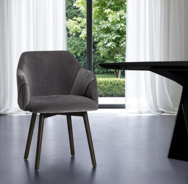 HomeRoots Gray Upholstered Arm Chair - Modern Fabric Dining Seat with Supportive Back and Stylish Design 380434