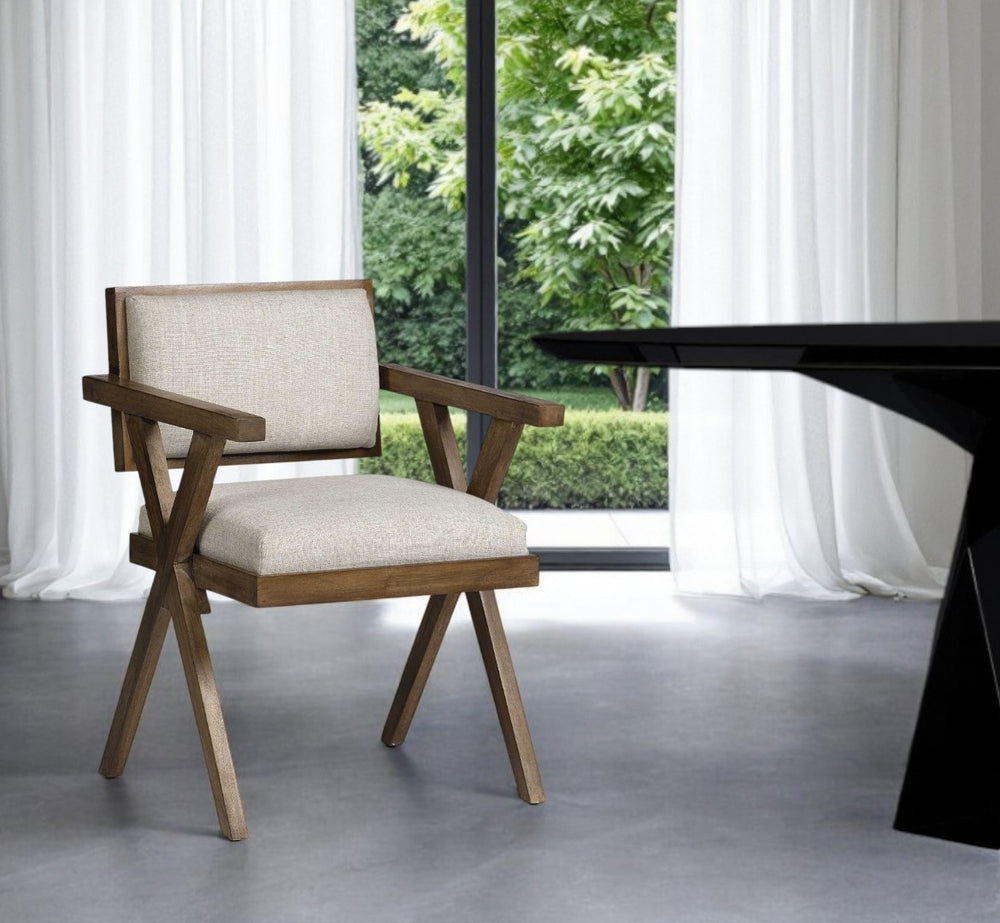 HomeRoots Cream Upholstered Open Back Dining Arm Chair - Modern Design, Comfortable Seating for Every Room 380436