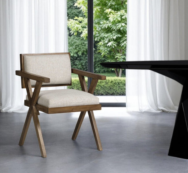 HomeRoots Cream Upholstered Open Back Dining Arm Chair - Modern Design, Comfortable Seating for Every Room 380436