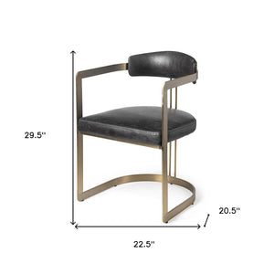 HomeRoots Black Open Back Dining Arm Chair - Luxe Leather & Gold Frame, Modern Industrial Style for Versatile Seating 380437